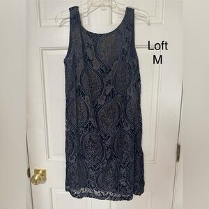 LOFT Women's Navy and Black Patterned Midi Dress